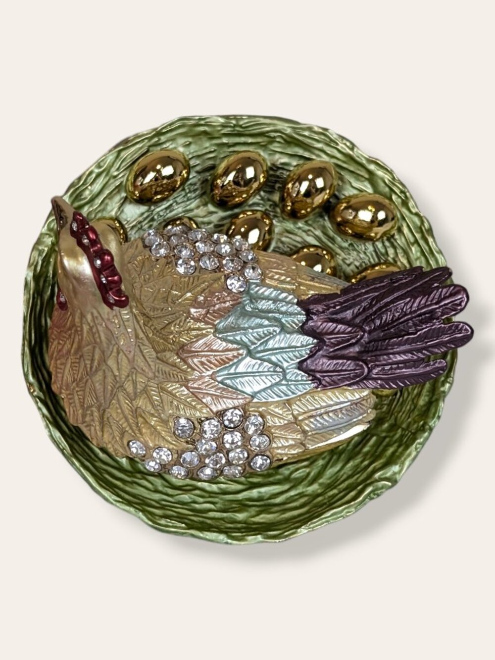 Large Metal Enamelled Hen Trinket Box - Picture 4 of 9